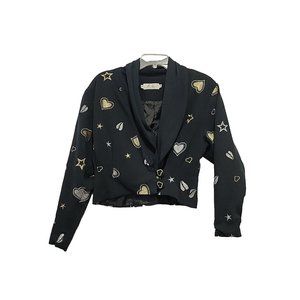 Vintage Kim Collection Jacket Cropped Gold  Silver Heart Star Embroidery Small